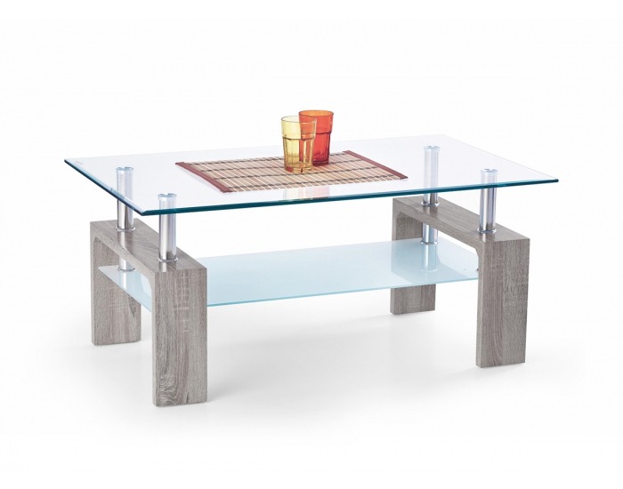 Sklenený konferenčný stolík Diana Intro - dub sonoma tmavá / priehľadná / mliečna
