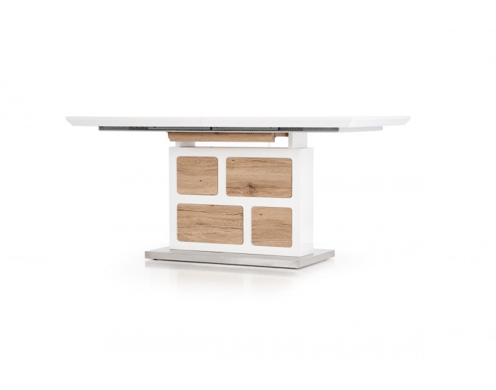 Rozkladací jedálenský stôl Domus - biely lesk / dub san remo