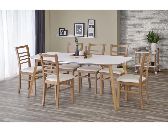 Rozkladací jedálenský stôl Kajetan 135/185 - biela / dub medový