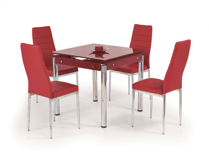Sklenený rozkladací jedálenský stôl Kent - červená / chróm
