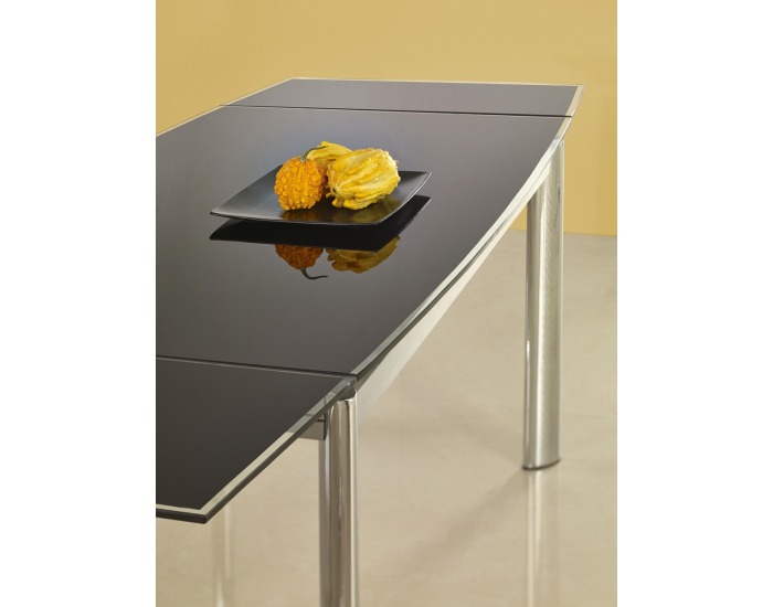 Sklenený rozkladací jedálenský stôl Lambert - čierna / chróm