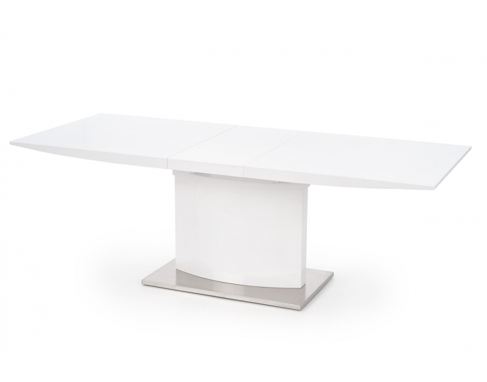 Rozkladací jedálenský stôl Marcello - biely lesk / nerezová