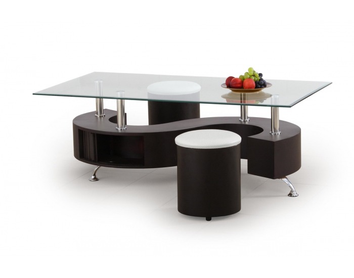 Sklenený konferenčný stolík s taburetkami Nina HU - wenge / priehľadná