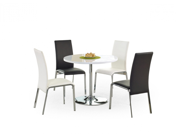 Okrúhly jedálenský stôl Omar - biely lesk / chróm