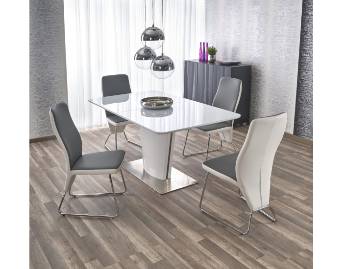 Sklenený rozkladací jedálenský stôl Platon - biely lesk