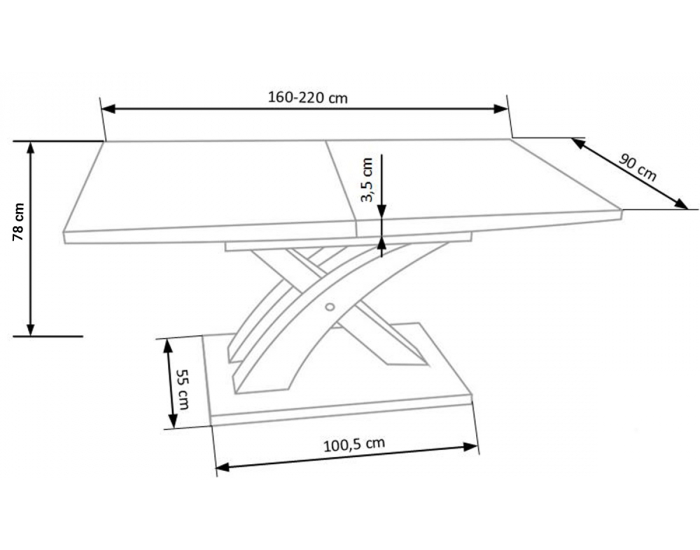 Rozkladací jedálenský stôl Sandor 2 - biely lesk / nerezová