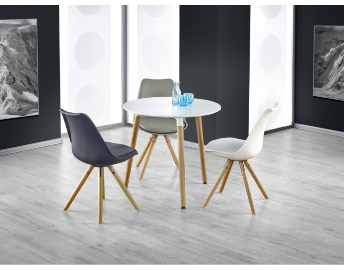 Okrúhly jedálenský stôl Socrates 80 - biely lesk / buk