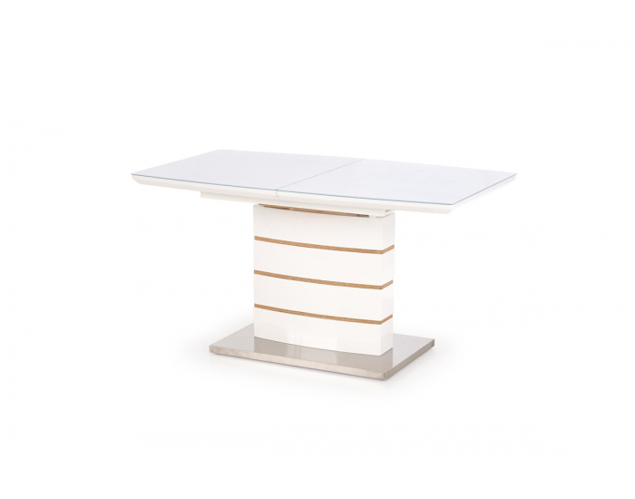 Sklenený rozkladací jedálenský stôl Toronto - biely lesk / dub zlatý