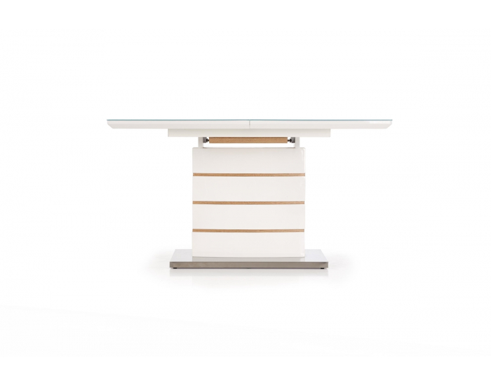 Sklenený rozkladací jedálenský stôl Toronto - biely lesk / dub zlatý