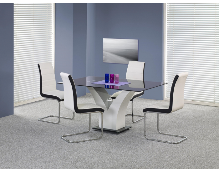 Sklenený jedálenský stôl Vesper - čierna / biely lesk