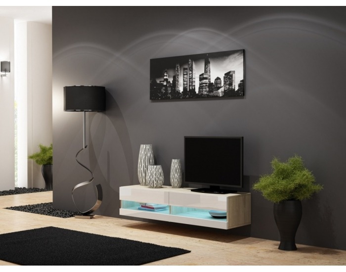 TV stolík na stenu Vigo New 140 - dub sonoma / biely lesk