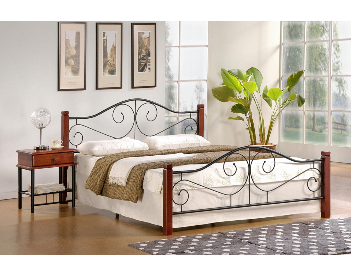 Kovová manželská posteľ s roštom Violetta 160 - čerešňa antická / čierna
