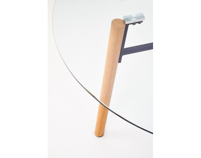 Okrúhly sklenený jedálenský stôl Yukon - priehľadná / buk