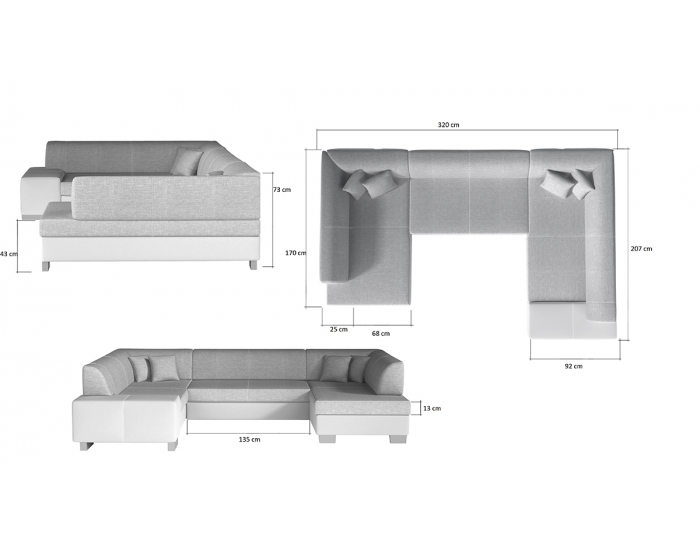 Rohová sedačka U s rozkladom a úložným priestorom Halvega P - sivá / biela