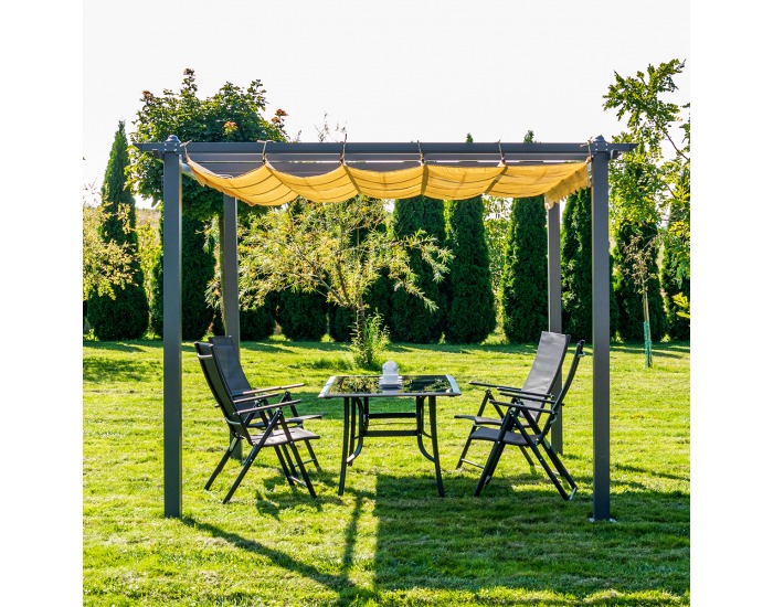 Hliníková pergola Handan 300x300 cm - čierna / béžová