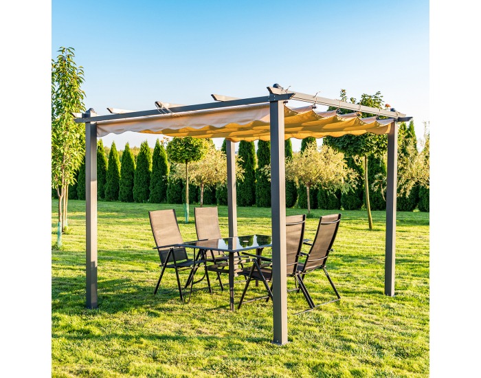 Hliníková pergola Handan 300x300 cm - čierna / béžová