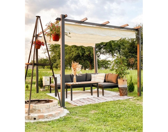 Hliníková pergola Handan 300x300 cm - čierna / béžová