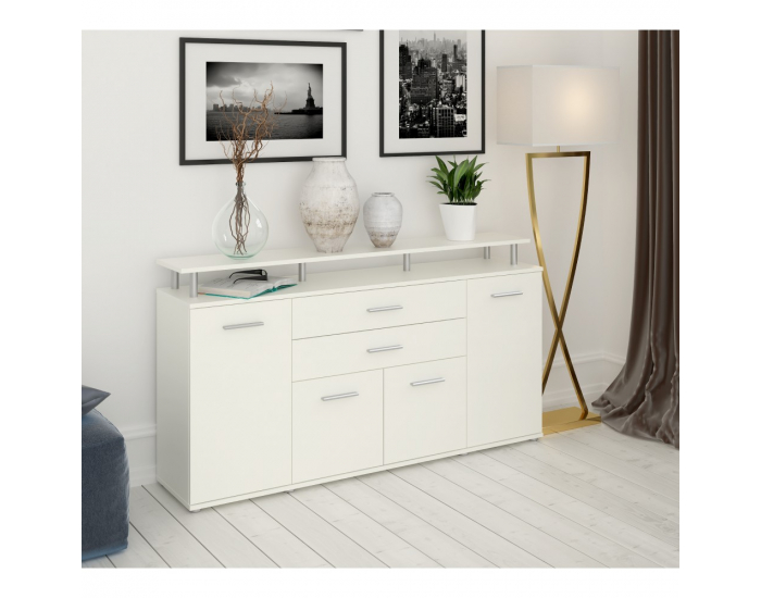 Štvordverová komoda so zásuvkami Hanola - biela