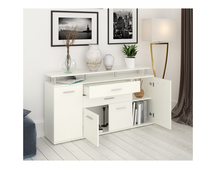 Štvordverová komoda so zásuvkami Hanola - biela