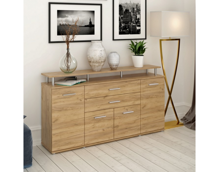 Štvordverová komoda so zásuvkami Hanola - dub artisan