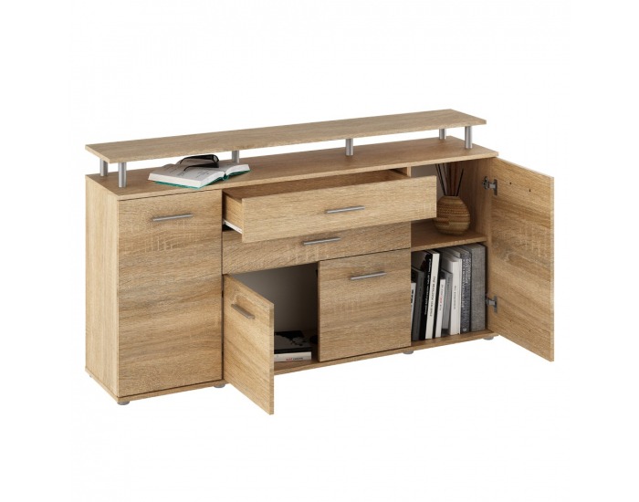 Štvordverová komoda so zásuvkami Hanola - dub sonoma