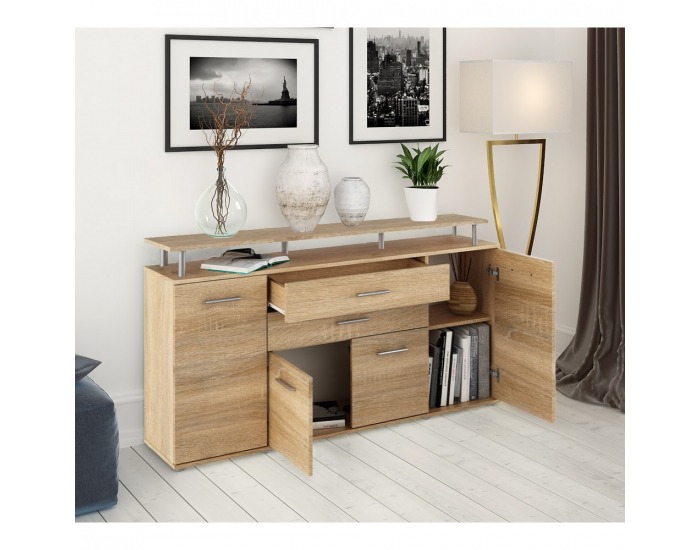 Štvordverová komoda so zásuvkami Hanola - dub sonoma