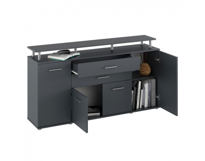 Štvordverová komoda so zásuvkami Hanola - grafit