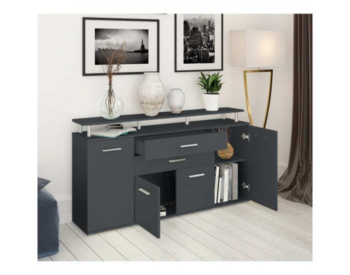 Štvordverová komoda so zásuvkami Hanola - grafit