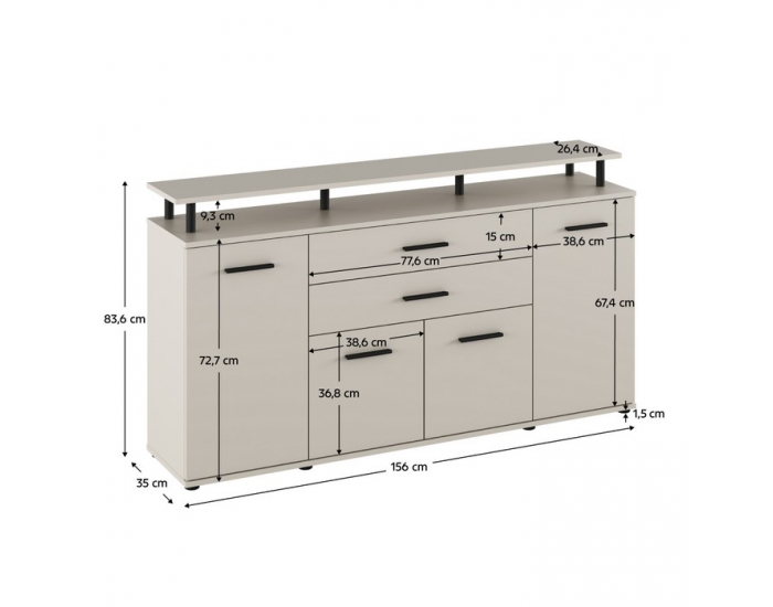 Štvordverová komoda so zásuvkami Hanola - kašmír