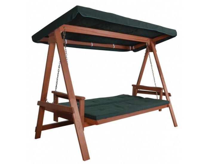 Drevená záhradná hojdačka Baharu - meranti / tmavozelená