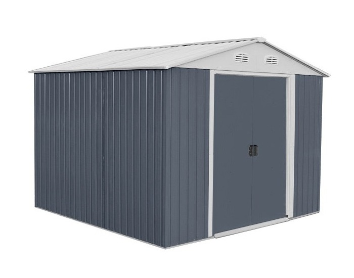 Plechový záhradný domček Plus 10x10 - sivá / biela