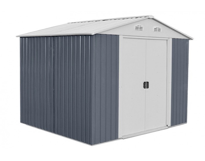 Plechový záhradný domček Plus 10x10 - sivá / biela