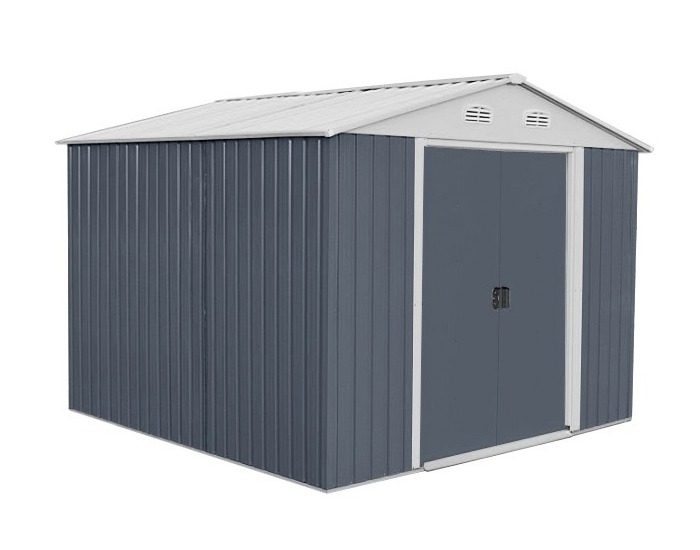 Plechový záhradný domček Plus 10x8 - sivá / biela
