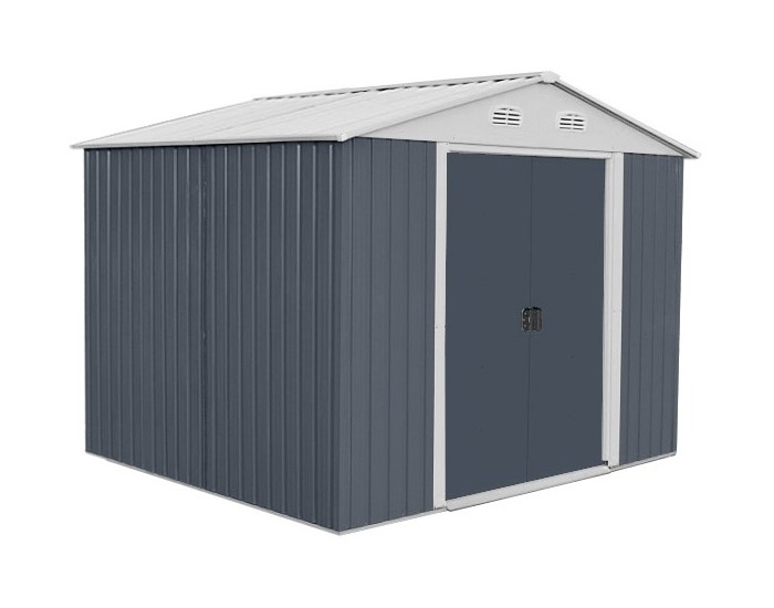 Plechový záhradný domček Plus 6x8 - sivá / biela