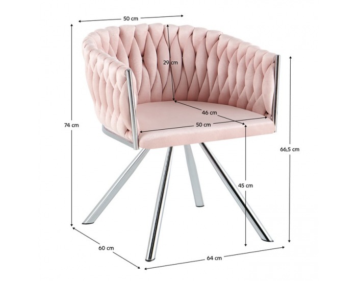Otočné jedálenské kreslo Helin - púdrovoružová (Velvet) / chróm