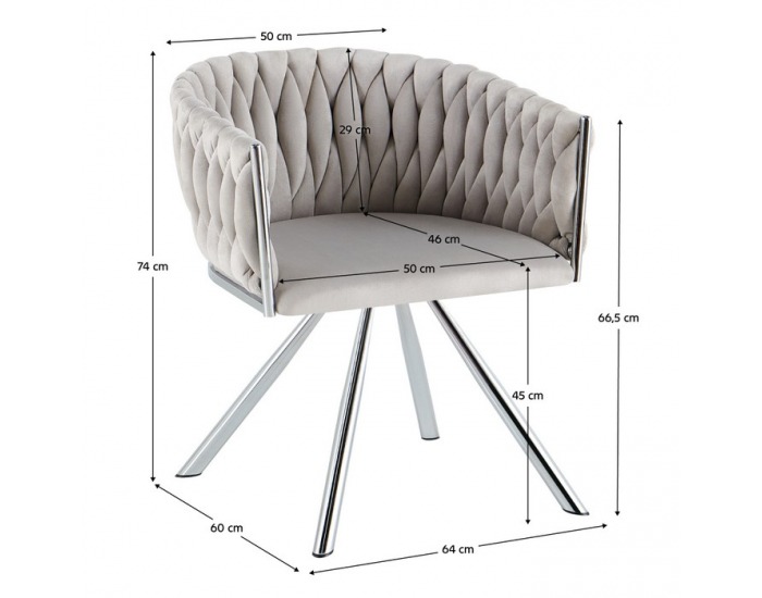 Otočné jedálenské kreslo Helin - svetlosivá (Velvet) / chróm