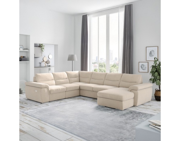 Rohová sedačka U s rozkladom a elektrickou funkciou výsuvu Hella Roh U L - béžová