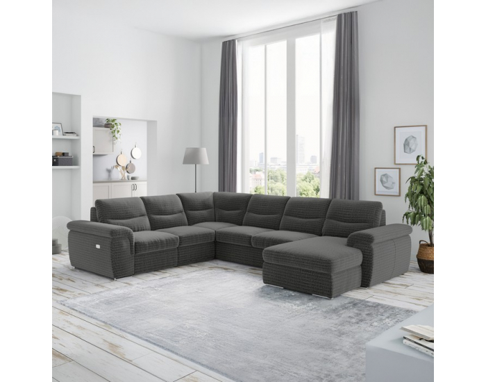 Rohová sedačka U s rozkladom a elektrickou funkciou výsuvu Hella Roh U L - grafit