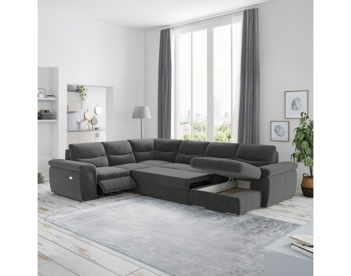 Rohová sedačka U s rozkladom a elektrickou funkciou výsuvu Hella Roh U L - grafit