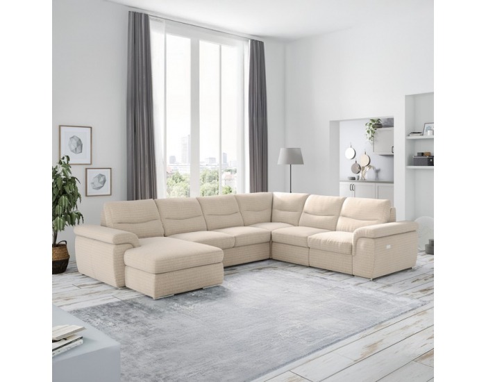 Rohová sedačka U s rozkladom a elektrickou funkciou výsuvu Hella Roh U P - béžová