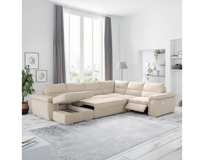 Rohová sedačka U s rozkladom a elektrickou funkciou výsuvu Hella Roh U P - béžová