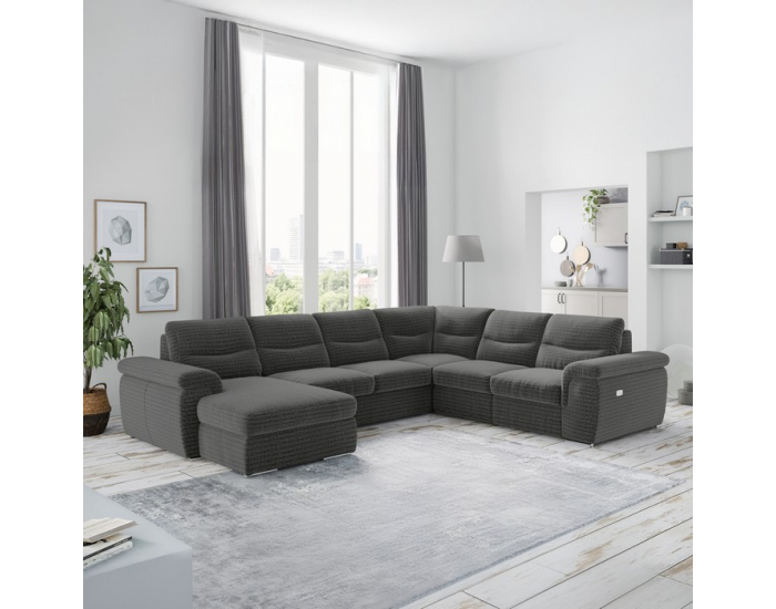 Rohová sedačka U s rozkladom a elektrickou funkciou výsuvu Hella Roh U P - grafit