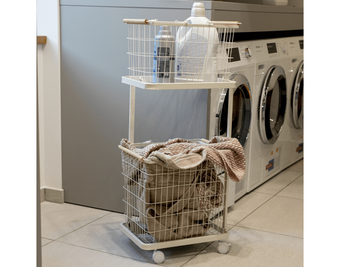 Viacúčelový regál s košíkmi na kolieskach Hermes - biela