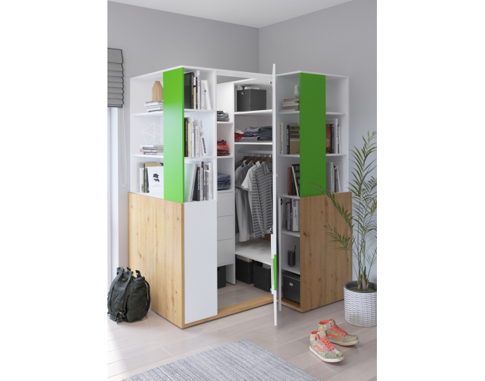 Študentská izba Hey - dub artisan / biela / zelená