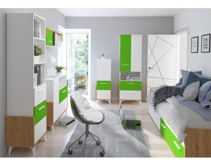 Študentská izba Hey - dub artisan / biela / zelená