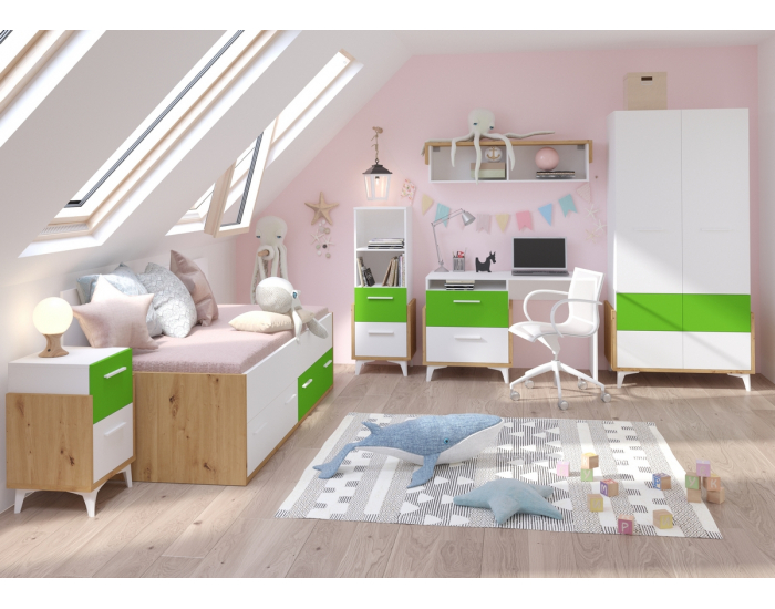 Študentská izba Hey - dub artisan / biela / zelená
