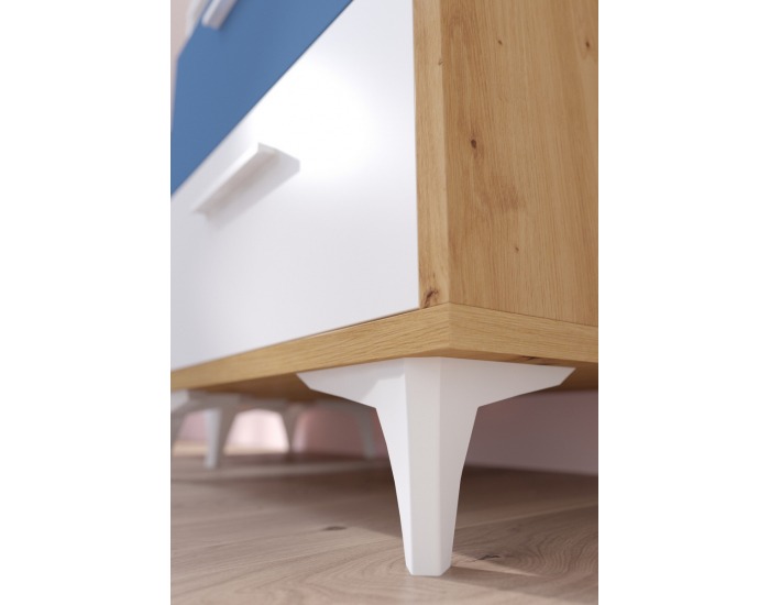 Komoda Hey HEY-07 - dub artisan / biela / modrá