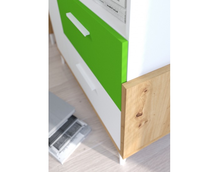 Komoda Hey HEY-07 - dub artisan / biela / zelená