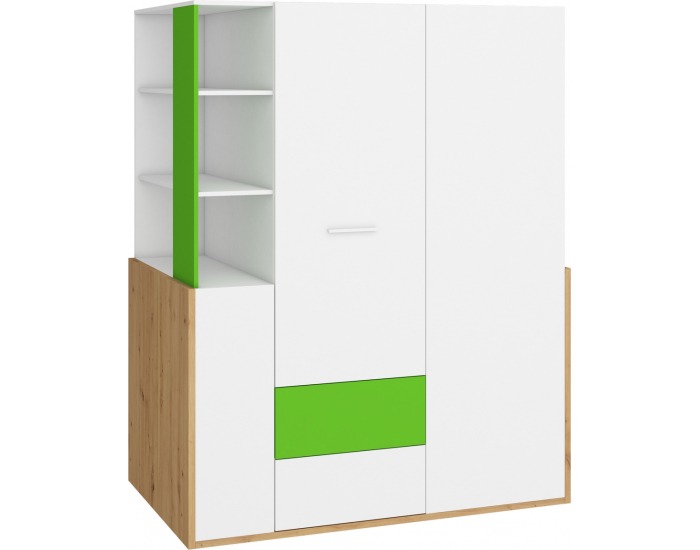 Šatníková skriňa Hey HEY-21 1D - dub artisan / biela / zelená