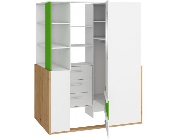 Šatníková skriňa Hey HEY-21 1D - dub artisan / biela / zelená